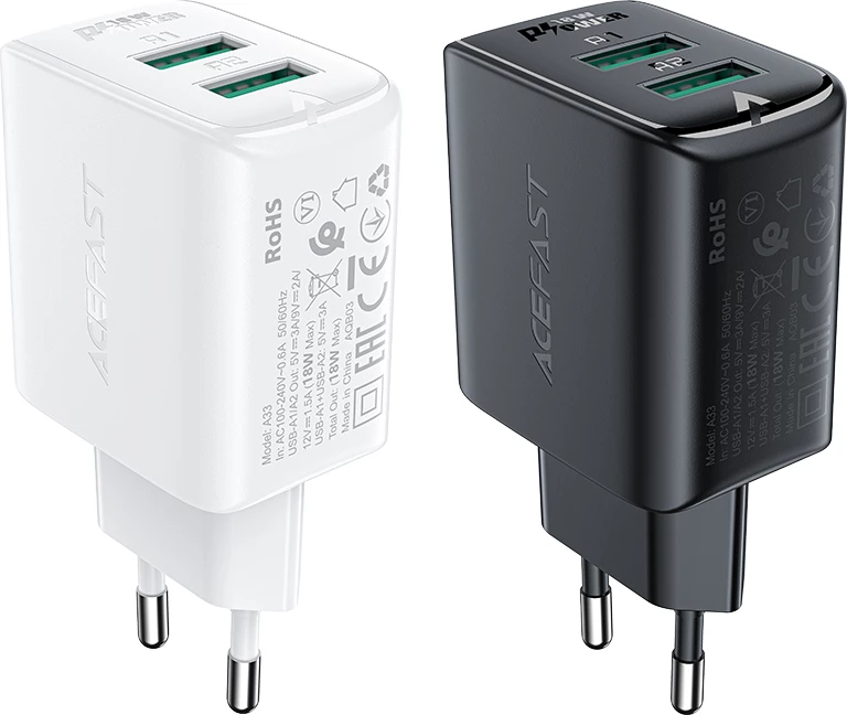 Karikues muri Acefast A33, 2x USB, 18W, i bardhë