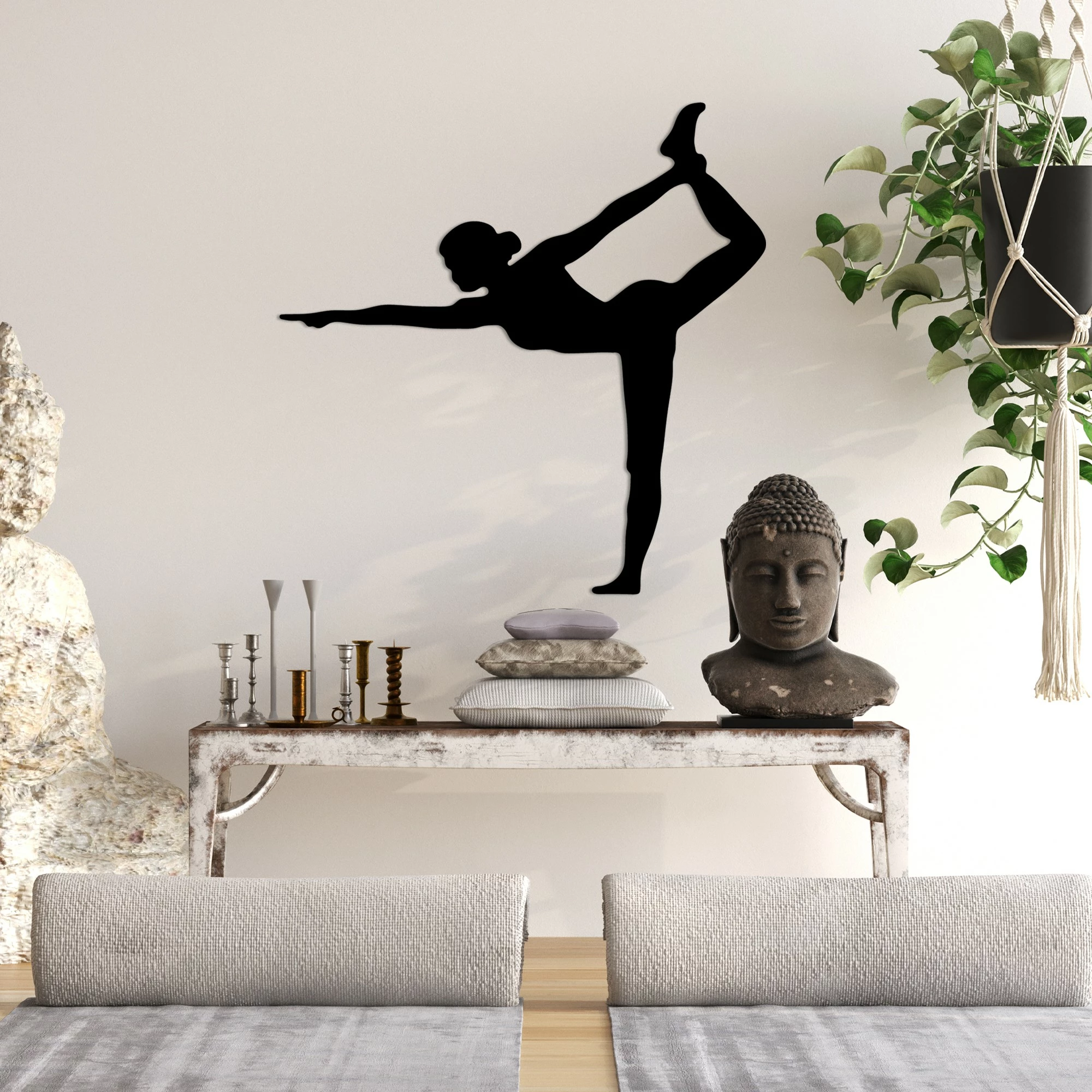 Aksesor dekorativ metalik për mur, Wallity Yoga 11, ngjyrë e zezë, 55x55cm
