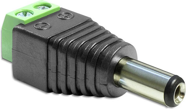 Adapter DC DeLOCK 65487, 2.5 x 5.5 mm mashkull në terminal 2p, i zi/jeshil