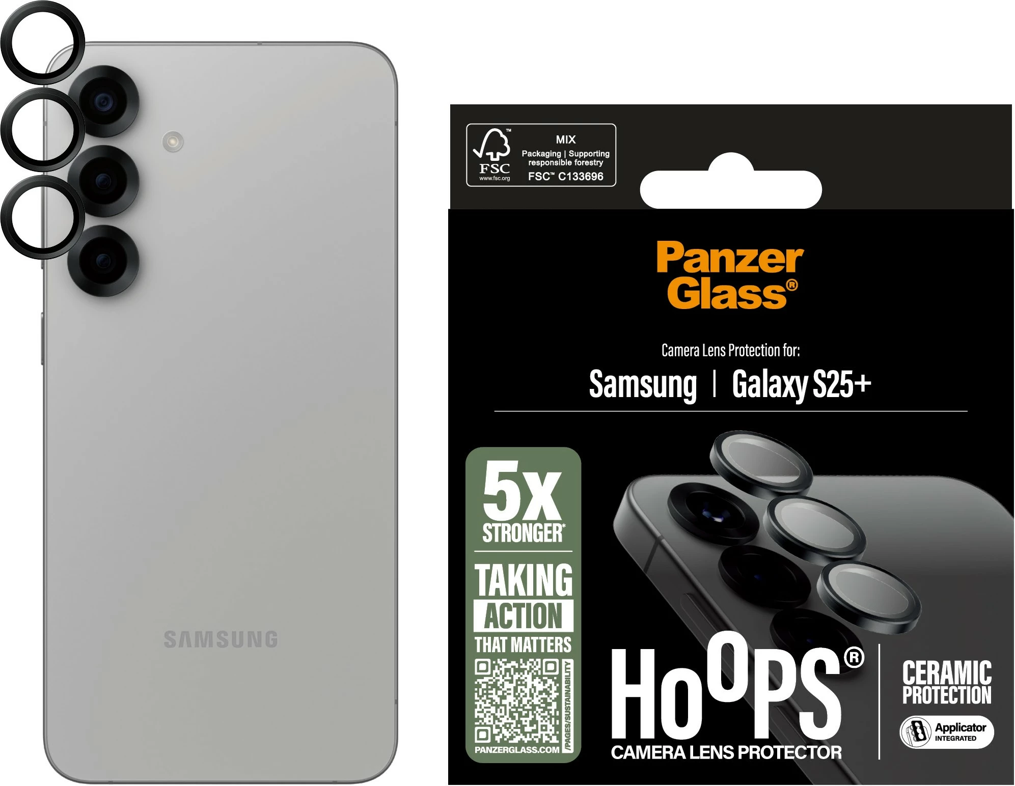 Mbrojtës lentash PanzerGlass Hoops Ceramic për Galaxy S25 Plus, i zi