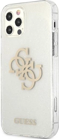 Mbështjellës Guess GUHCP12LPCUGL4GTR për iPhone 12 Pro Max 6.7", transparent, Glitter 4G Big Logo