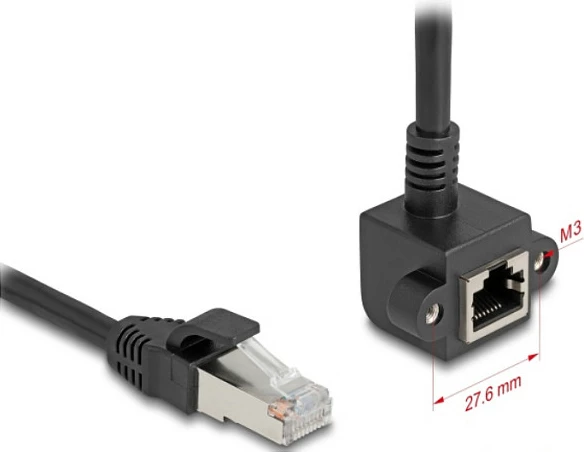 Kabllo rrjeti DeLOCK 81041, Cat6 FTP, 0.5 m, RJ45 mashkull në RJ45 femër këndore, e zezë