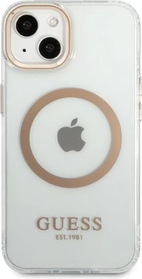 Mbështjellës Guess GUHMP13MHTRMD për iPhone 13 6.1", Metal Outline Magsafe, Ari/Transparent