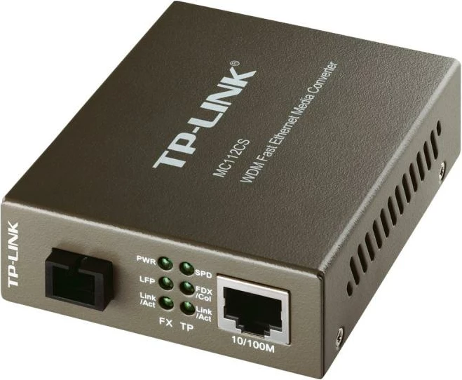 konvertues media TP-Link MC112CS, 10/100Mbps, WDM, fiber SC single-mode deri 20km, gri e errët