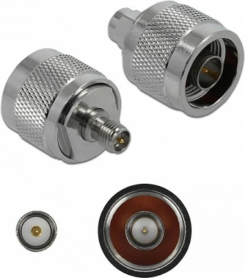 Adapter RF DeLOCK 89984, RP-SMA mashkull-në-femër, 50 Ω, nikel