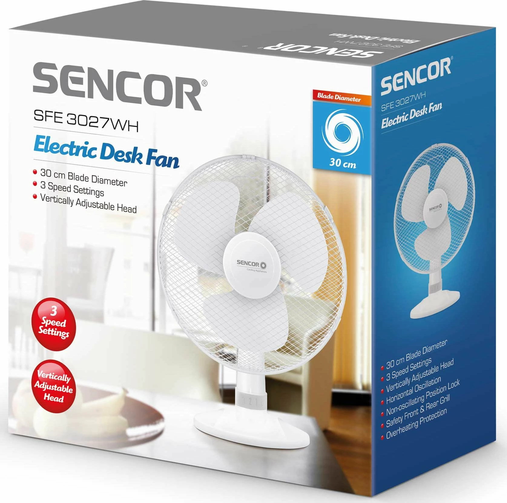Ventilator tavoline Sencor SFE 3027WH 40W 3 shpejtësi 30 cm/35 cm i bardhë