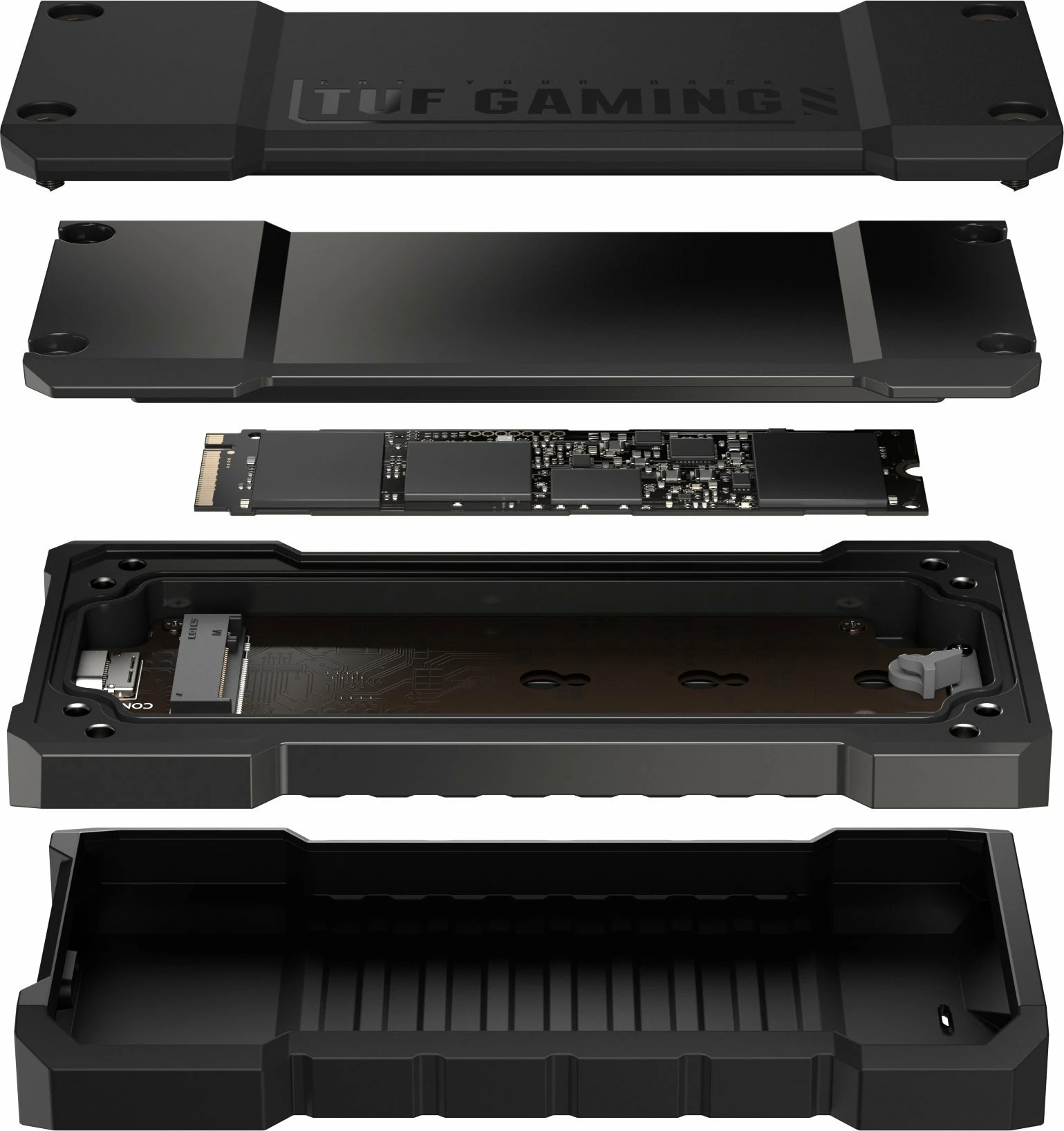 Kasë SSD e jashtme Asus TUF Gaming A2 për M.2 NVMe/SATA USB 3.2 Gen 2x2, e zezë