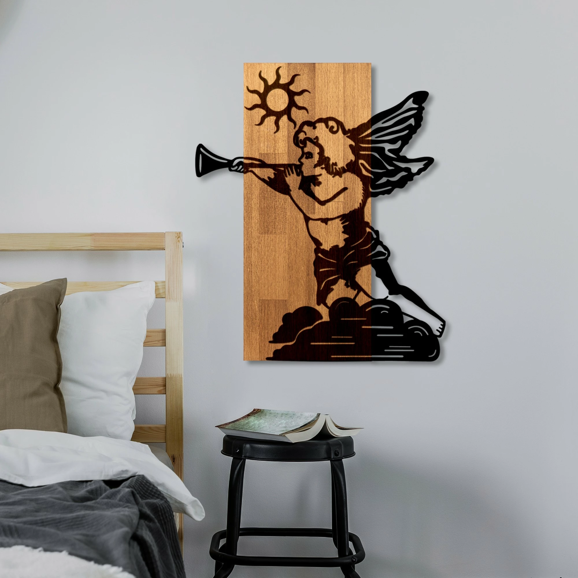 Aksesor dekorativ për mur, dru dhe metal, Wallity Eros 03, ngjyrë arre/zezë, 46x58cm