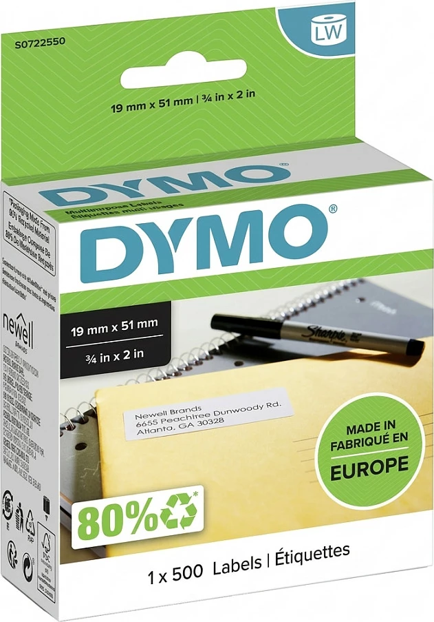 Etiketa ngjitëse DYMO LabelWriter, 19x51 mm, 500 copë, të heqshme, të bardha