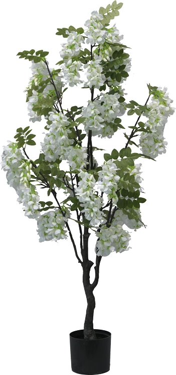 Bimë dekorative me lule fasule në vazo, Inart, e bardhë, pp, H125cm