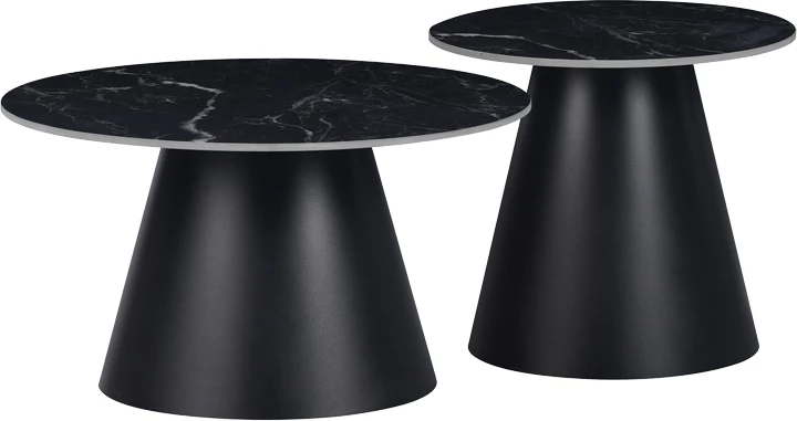 Tavolina anësore Fabrin Inart, gur i sinteruar, metal i zi, set