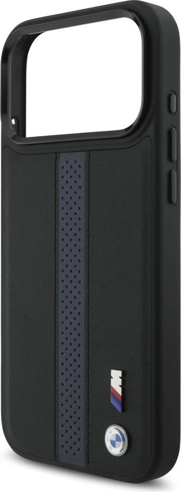 Mbështjellës BMW M Perforated Stripe Logo MagSafe për iPhone 17 Pro Max, lëkurë eko/TPU/PC, kaltër