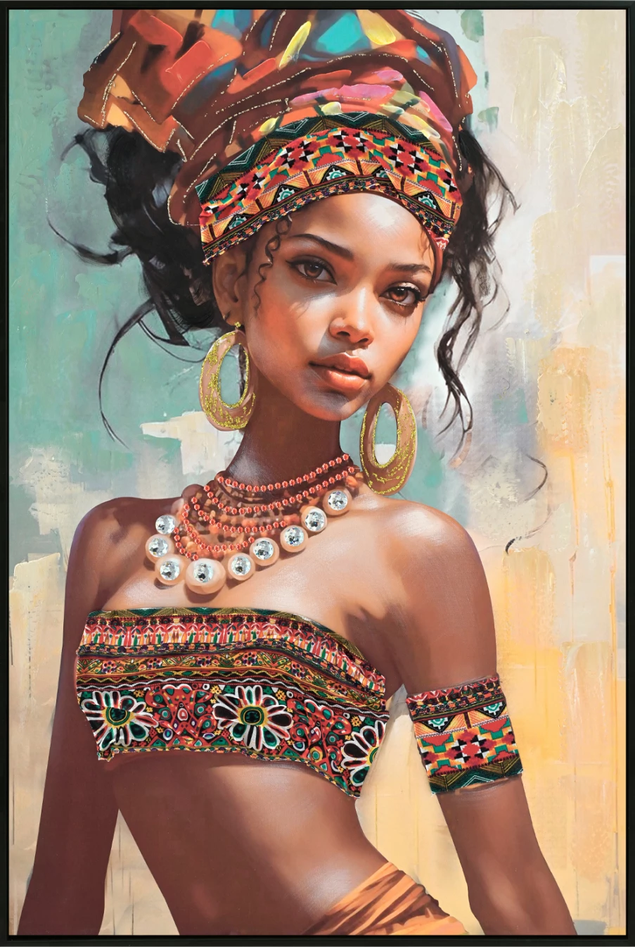 Pikturë muri FH4572, kornizë PS e zezë, kanavacë e printuar, figurë gruaje, 82x4.5x122 cm