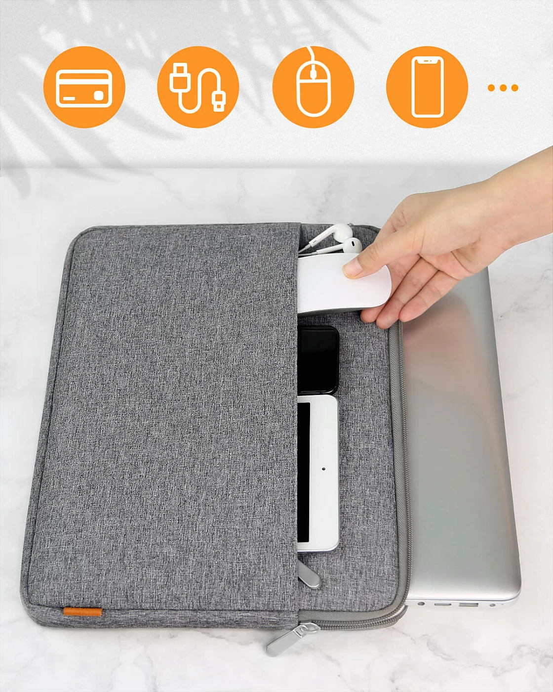 Këllëf sleeve për laptop Inateck LB01005, 14", me zinxhir, gri
