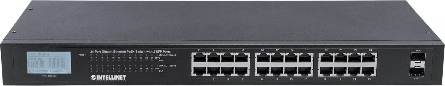 Switch Intellinet 561242, 24x RJ45 PoE+ 370W, 2x SFP, ekran LCD