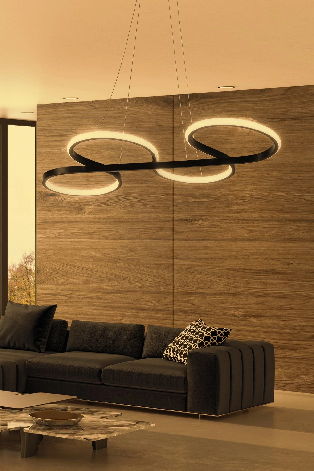 Llambë tavani moderne Opviq, ngjyrë e zezë, dritë e verdhë, Swing