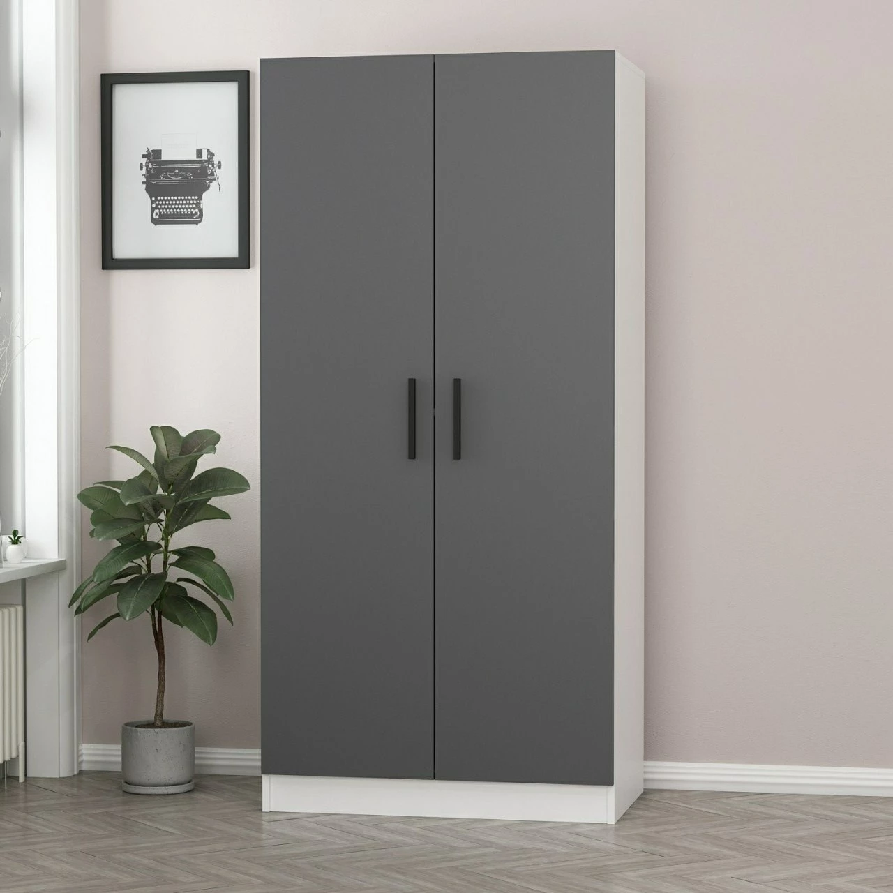 Dollap Skye Decor, anthracite e bardhë, 190cm