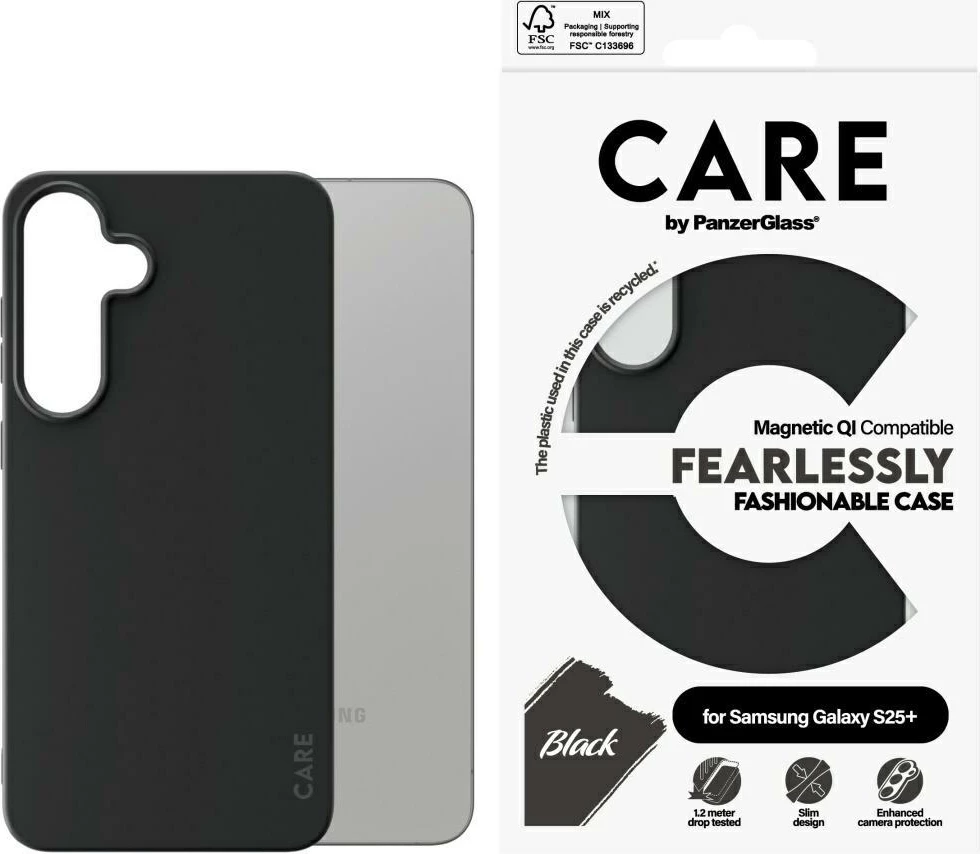 Mbështjellës PanzerGlass CARE Fashion QI për Samsung Galaxy S25+, Zi
