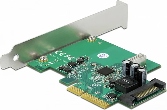 Kartë zgjerimi PCIe x4 DeLOCK USB 3.2 Gen 2, header intern 20-pin Key B, low-profile, 10 Gbit/s, SATA 15-pin, gjelbër/gri