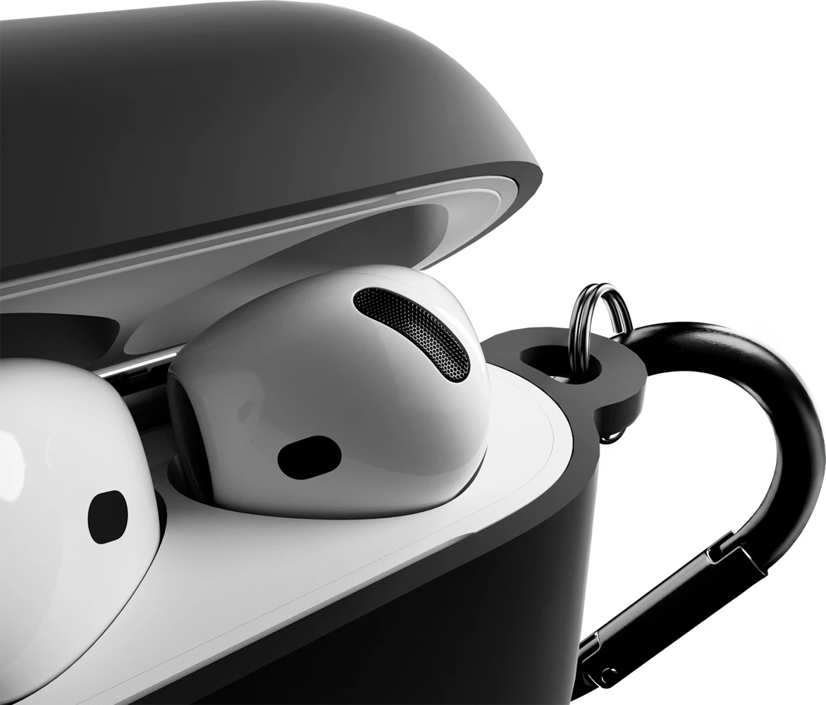 Mbështjellës silikoni Puro Icon për Apple AirPods 4, me karabinë, i zi