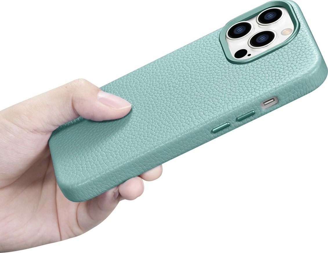 Mbështjellës iCarer Litchi Premium për iPhone 14 Pro Max me MagSafe, Lëkurë, Gjelbër