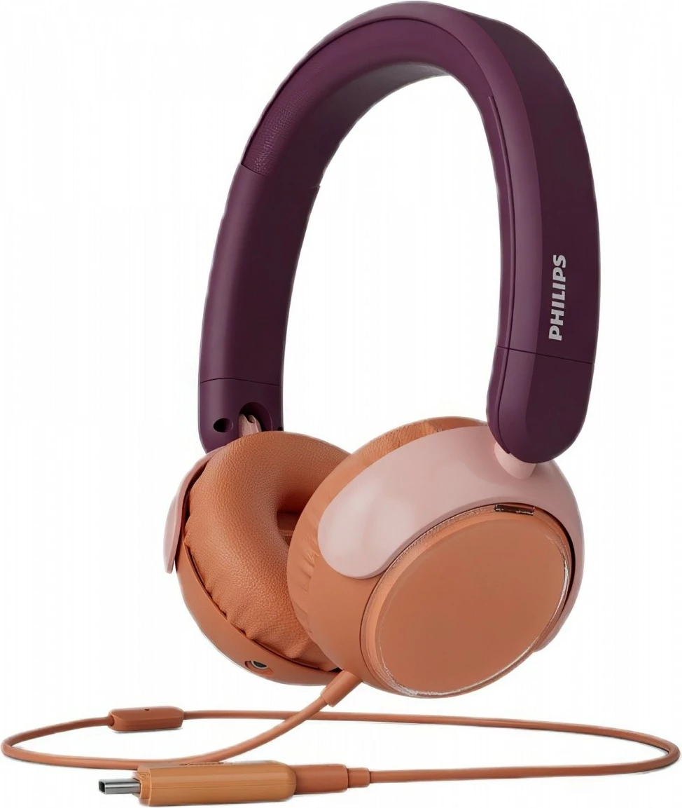 Kufje fëmijësh Philips TAK2000MP/00 me mikrofon, me kabllo 3.5 mm + adapter USB-C, mbi vesh, limit 85 dB, magenta/vjollcë