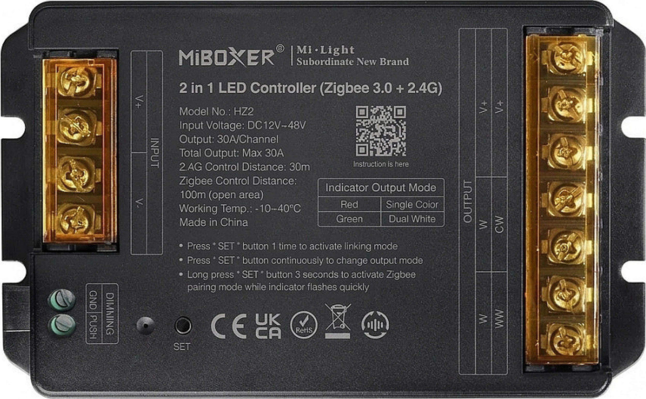 Kontroller LED Miboxer HZ2, Zigbee 3.0 + 2.4G, DC 12-48V, 30A
