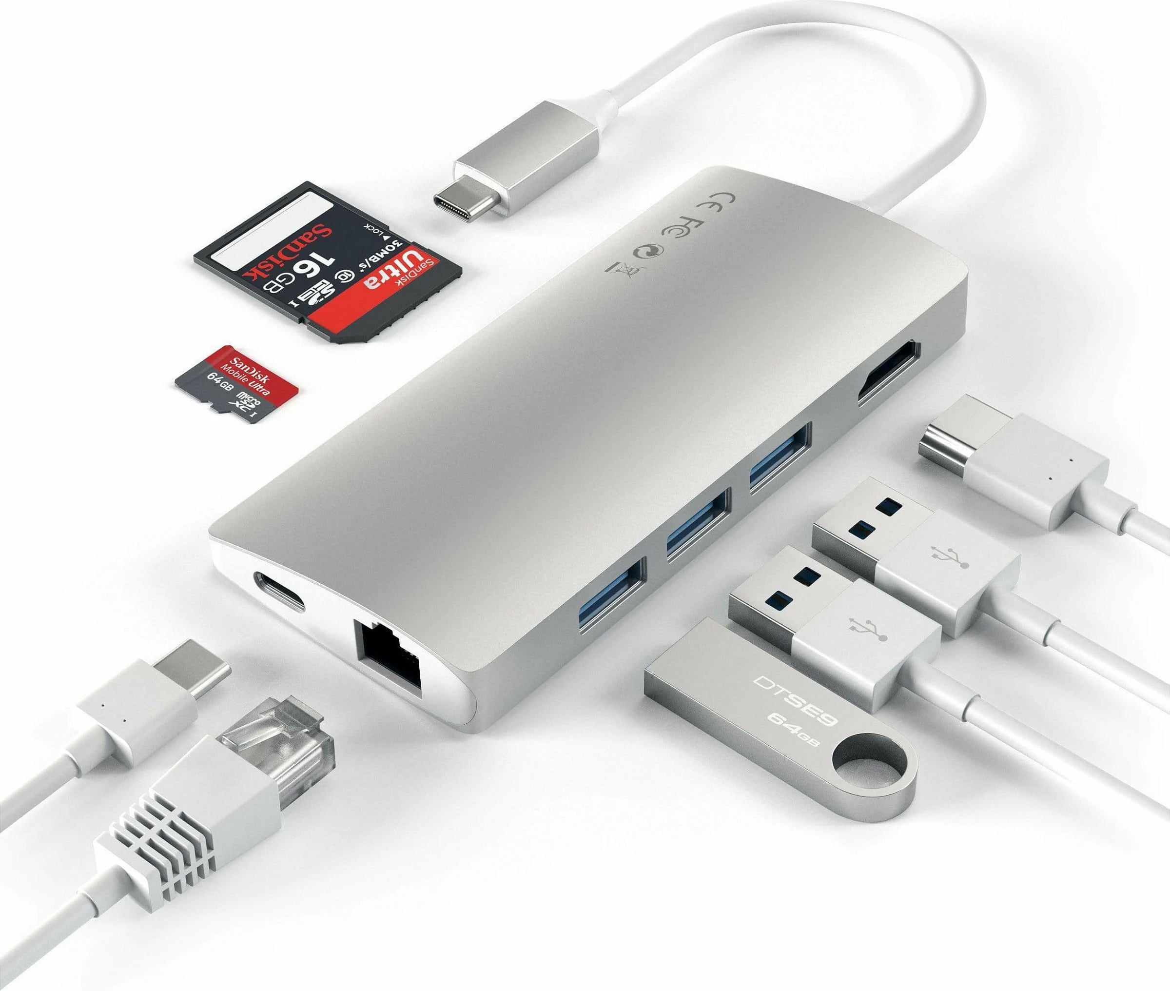 Hub USB-C Satechi ST-TCMA2S V2, Multi-Port 8-në-1, argjend