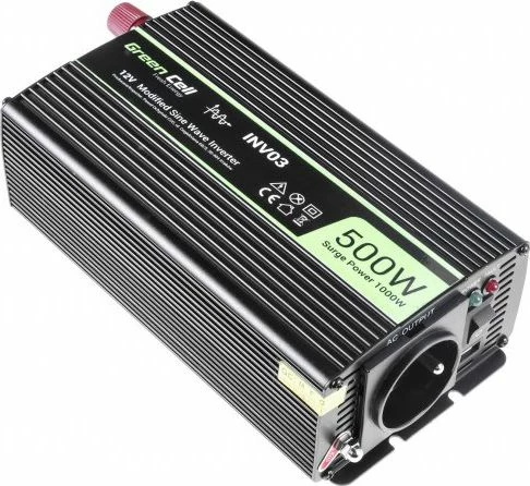 Inverter rryme Green Cell 12V në 230V 500W/1000W, i zi