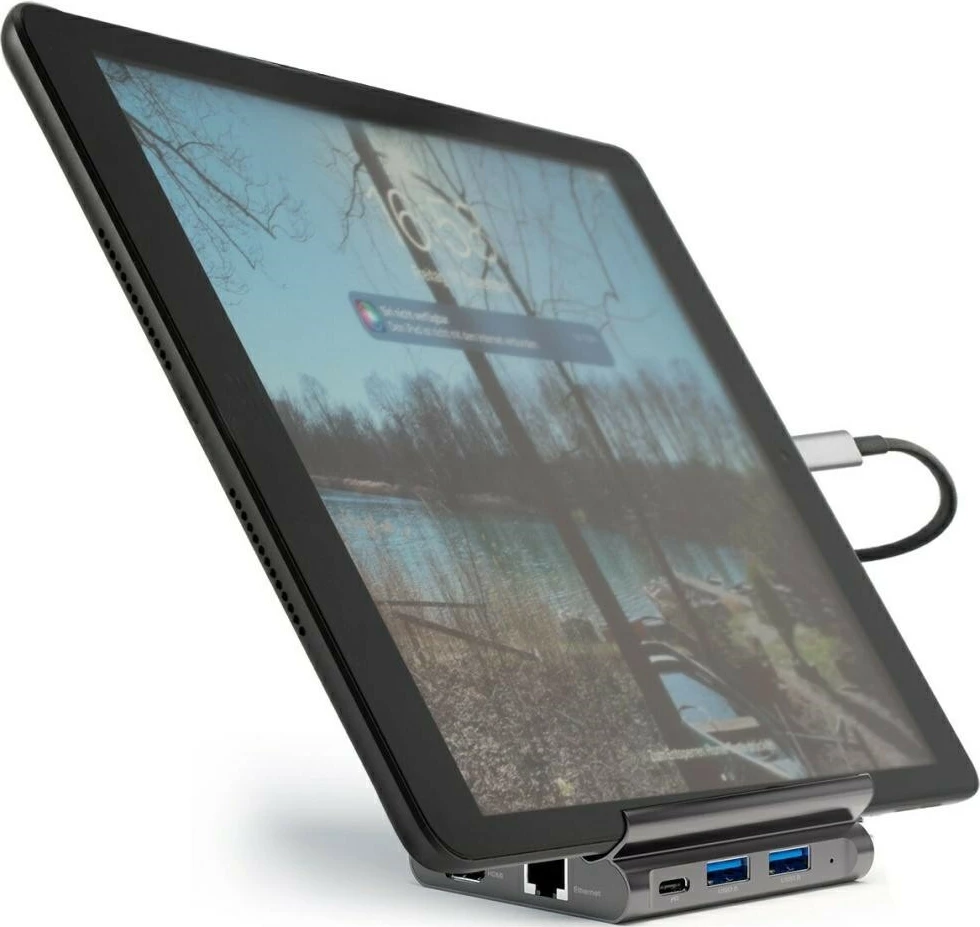 Mbajtës tavoline me hub 7-në-1, 4smarts 4SM000038, 2x USB-C, 2x USB-A, HDMI, SD, microSD, RJ45, DeX, gri