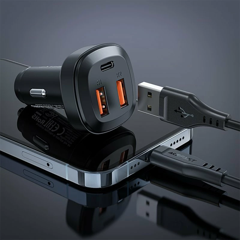 Karikues veture Acefast B9 66W, 2x USB-A + 1x USB-C, karikim i shpejtë, i zi