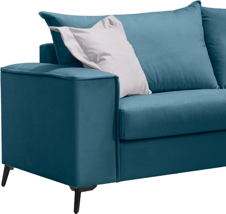 Set divanësh Verona 2 pjesë, pëlhurë blu me jastëkë ngjyrë gri të lehtë