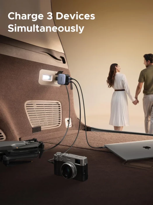 Karikues veture UGREEN Nexode 55909B 90W me kabllo USB-C të integruar retraktabile, Space Gray