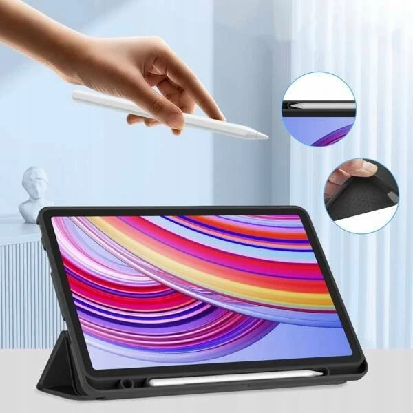 Mbështjellës tableti flip case Tech-Protect SmartCase Pen THP2896 për Xiaomi Redmi Pad Pro 12.1, me vend për stylus dhe funksion wake/sleep, i zi