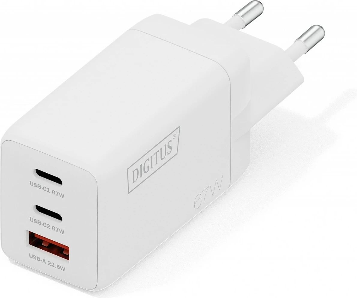 Karikues muri Digitus DA-10303 GaN II 67W, 2x USB-C, 1x USB-A, e bardhë