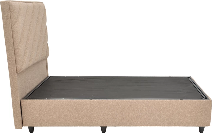 Krevat njësh Tito me hapësirë ruajtjeje, pëlhurë bouclé, ngjyrë kafe e çelët, 120x200cm