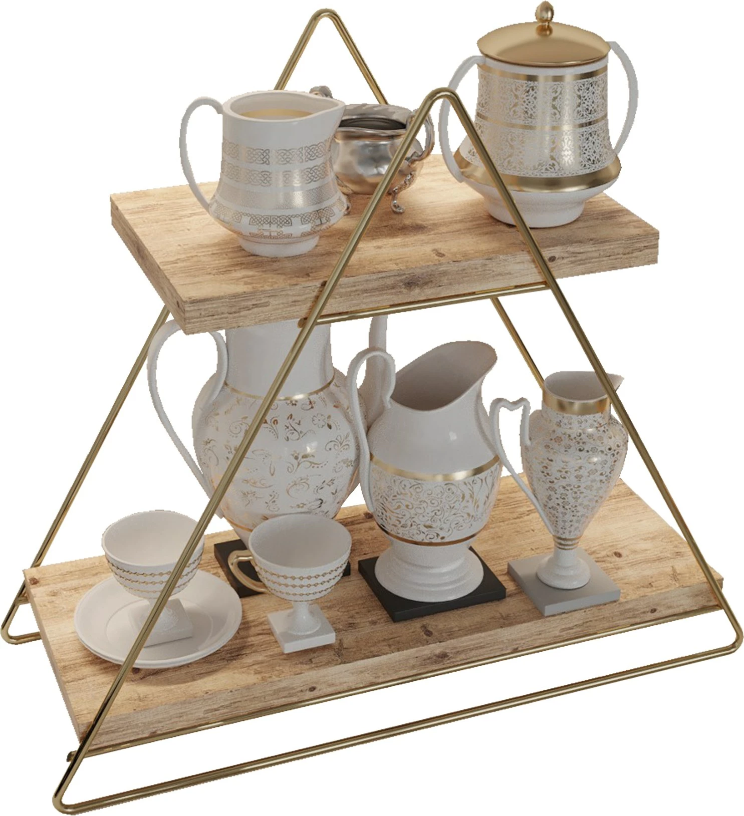 Raft muri prej druri të fortë, ngjyrë ari dhe kafe, Hanah Home, raf organizues shumë qëllimësh, 38x16x42cm