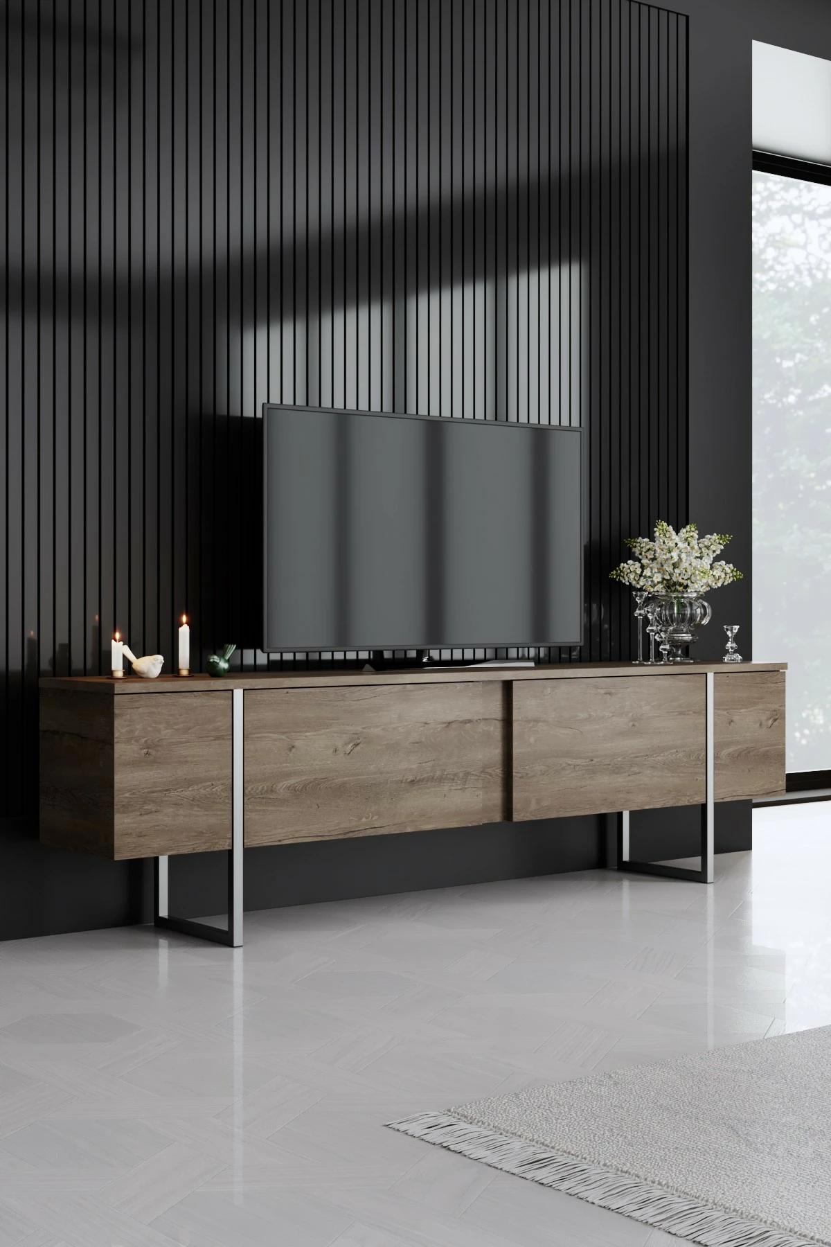 Komodë TV Hanah Home, Luxe, ngjyrë arre, argjend