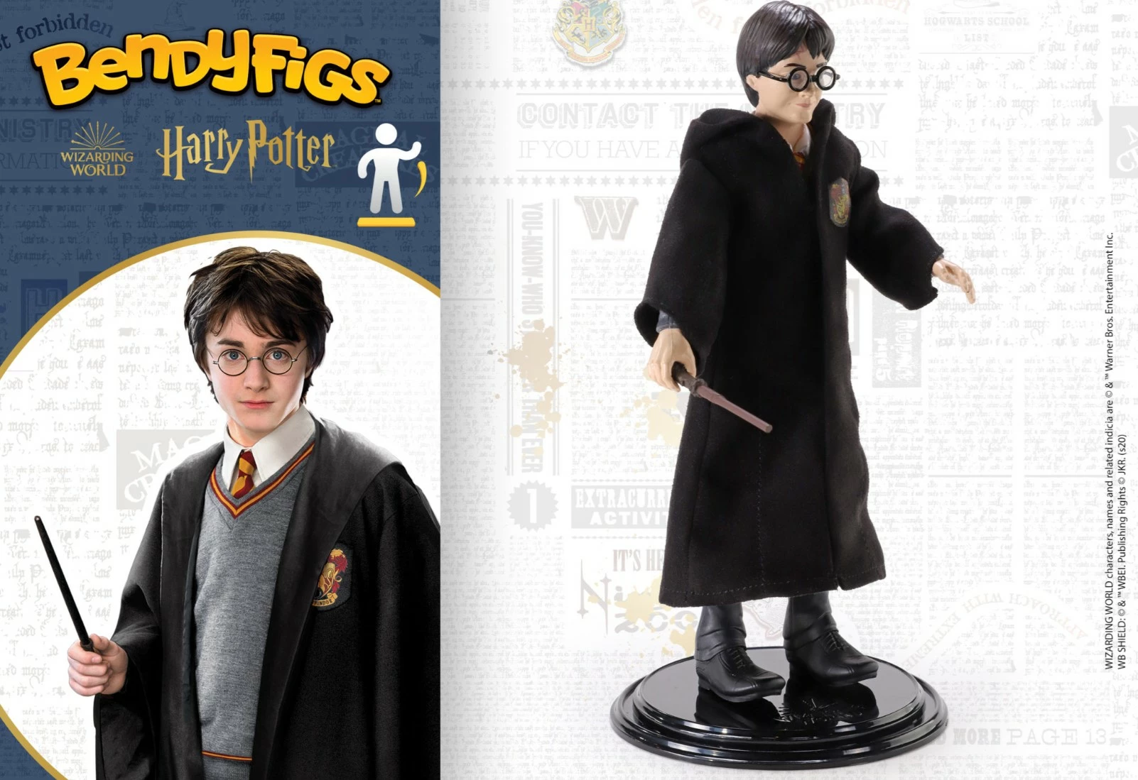 Figurinë e artikuluar Noble Collection Bendyfigs Harry Potter 19 cm me bazë