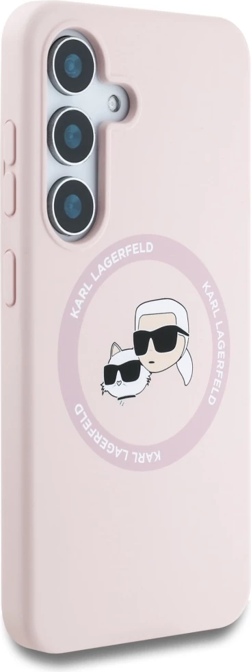 Mbështjellës Karl Lagerfeld Silicone Double Heads And Circle MagSafe për Samsung Galaxy S25, Rozë