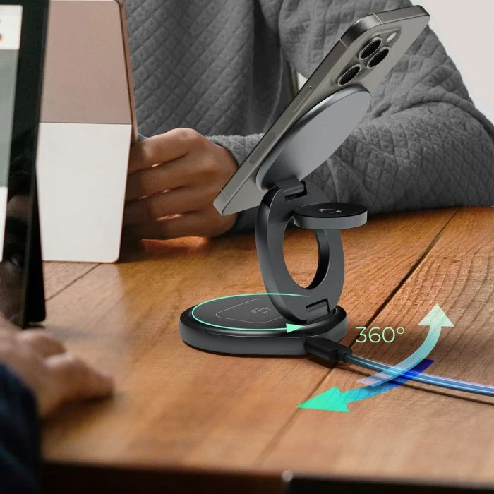 Karikues pa kabllo magnetik 3-në-1 ICYBOX IB-SH101-CH 15W USB-C, antracit/gri