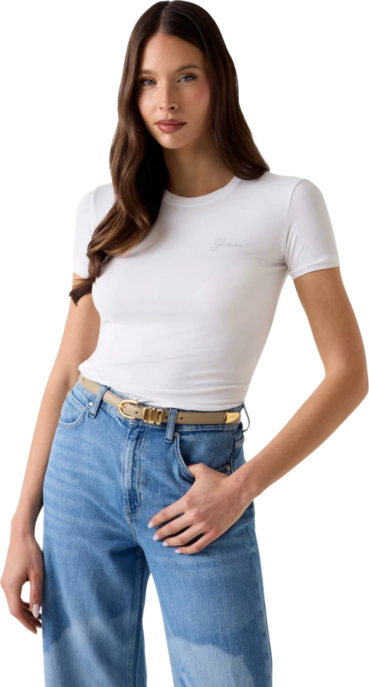 Maicë për femra Guess NEW SS CN MINI LOGO W6YI12 K3751, e bardhë [Madhësia: S]