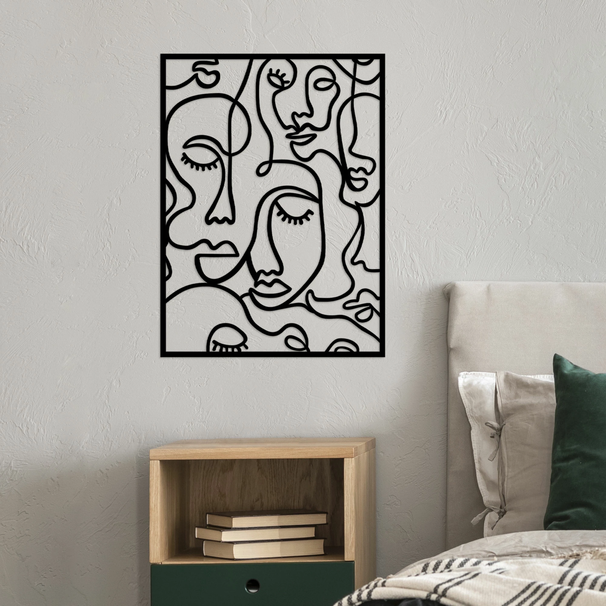 Aksesor dekorativ metalik për mur, Wallity, Faces 2, ngjyrë e zezë, 52x70cm