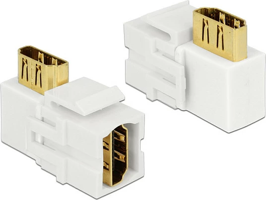 Adapter Keystone HDMI DeLOCK 90°, HDMI në HDMI, kontakte të arta, i bardhë