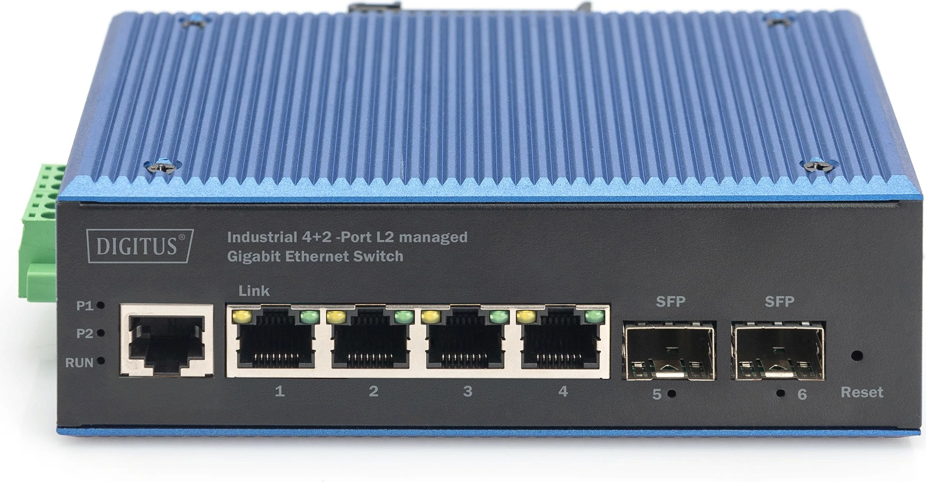 Switch industrial Digitus DN-651154, 4 porte RJ45, 2 porte SFP, L2 managed, kasë metalike, IP40
