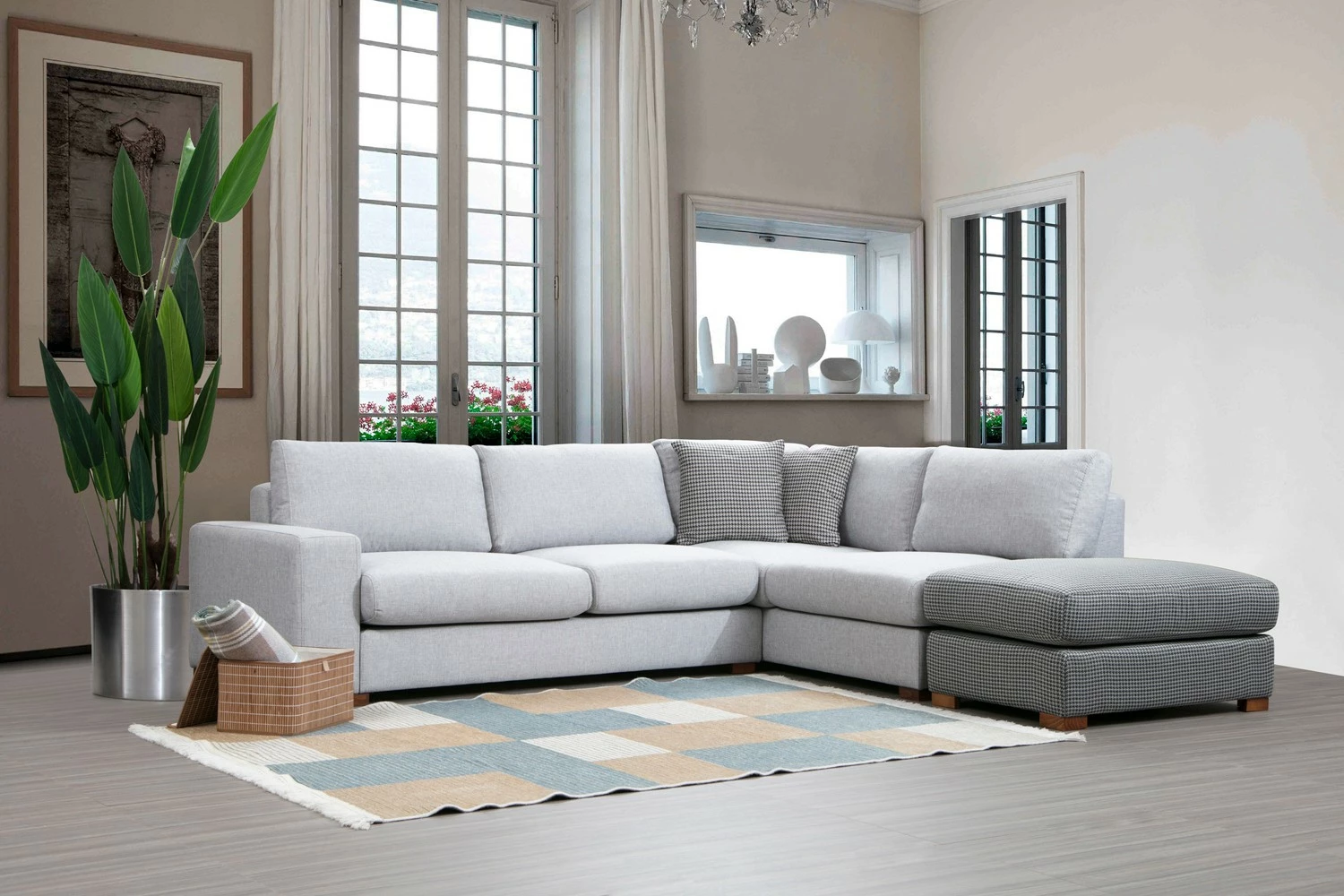 Këndare Atelier del Sofa, Loop 2, ngjyrë gri e çelët, me pouf