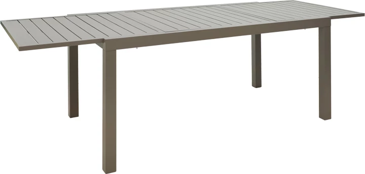 Set tavoline me karrige për terasë Lafla-Azelie, alumin ngjyrë shampanjë dhe sipërfaqe tavoline prej plywood, 160-240x100x75cm, 7 pjesë