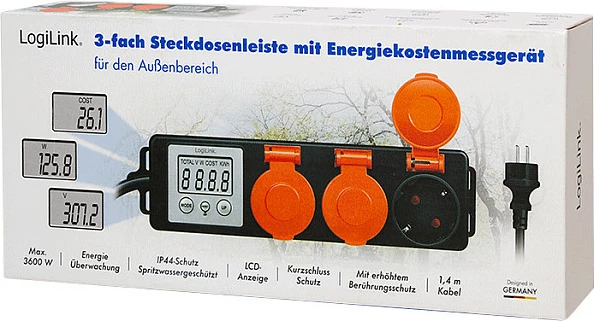 Matës i kostos së energjisë LogiLink, 3 priza, për jashtë