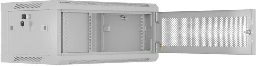 Kabinet rack muri 19", Lanberg WF01-6404-23S, 4U 600x450, derë e perforuar, 4 shina, 2 vende ventilatori, IP20 60 kg, gri, Flat Pack