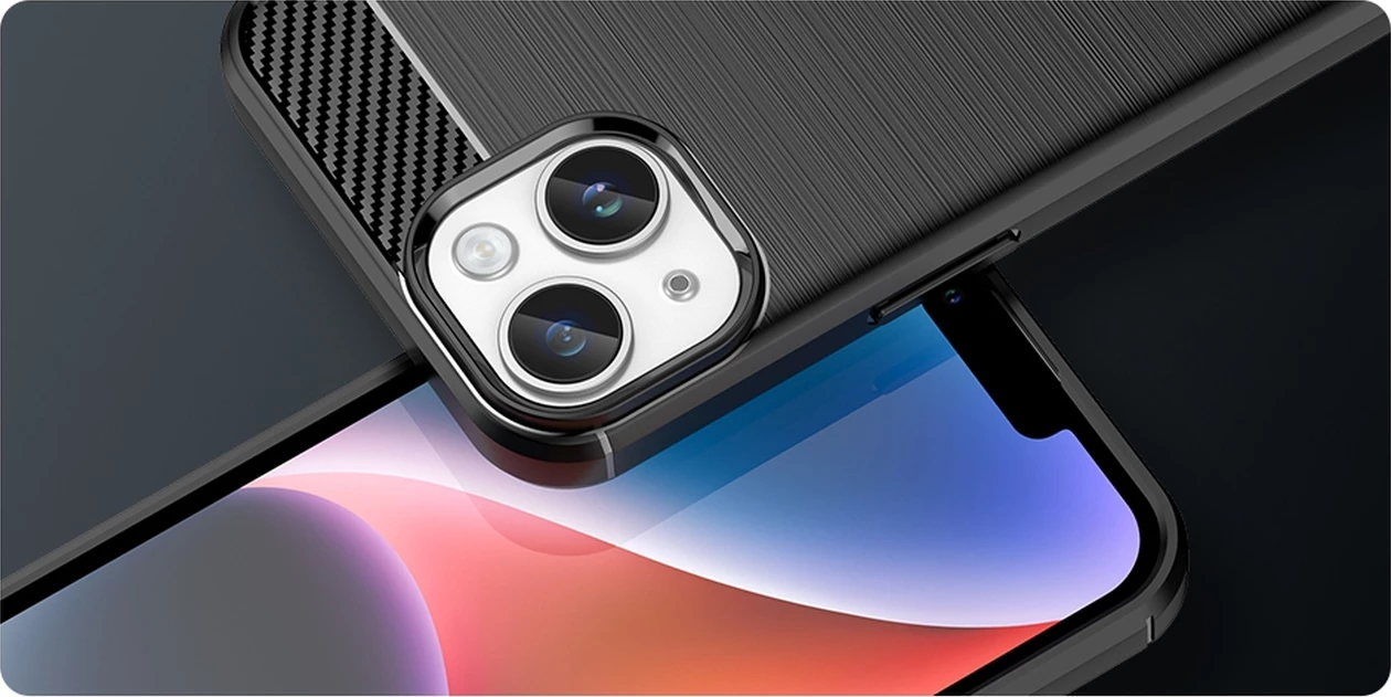 Mbështjellës Hurtel Carbon Case për iPhone 14, TPU, i zi